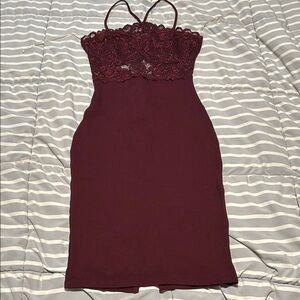 Steps NY Chic Strapless Burgundy Lace Dress